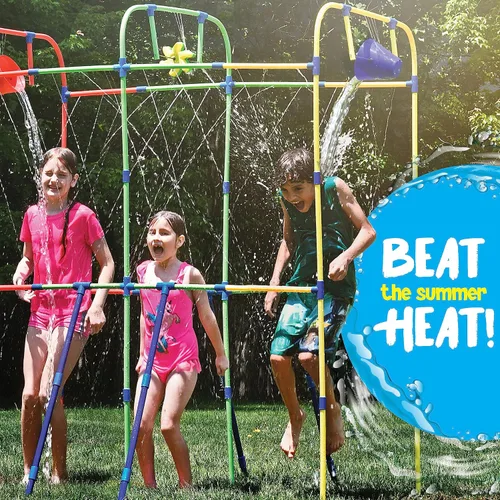 Vista 4 de Parque acuático de patio con rueda de salpicadura, cubos de descarga para juego acuático al aire libre para niños