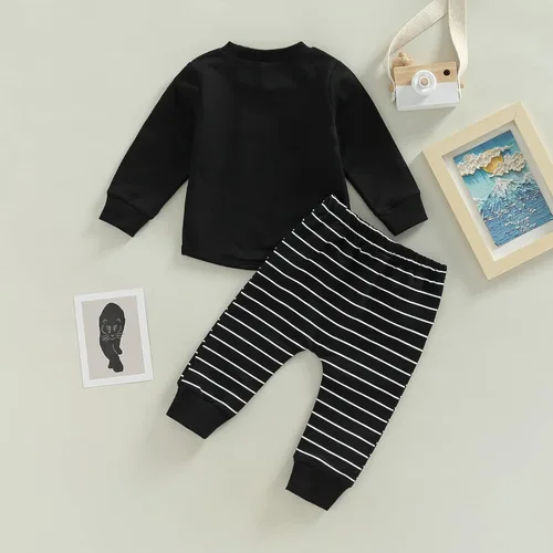 Vista 25 de Ropa de bebé niño 3 6 9 12 18 24M 3T Conjunto de pantalones con capucha patchwork sudadera con capucha pantalones de rayas traje de otoño invierno