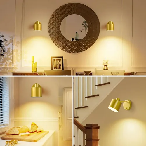 Vista 4 de Lightess Juego de 2 Apliques Decorativos de Pared con Interruptor, Aplique de Pared Dorado Regulable Giratorio de 350° con Cableado Directo, Luces