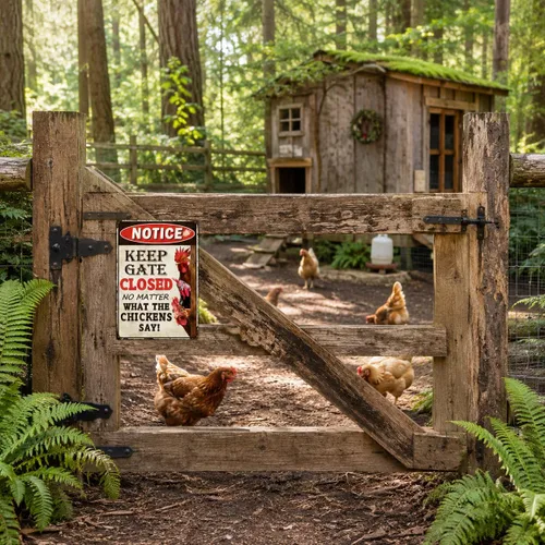 Vista 4 de Regalos divertidos de pollo, decoración de pared con letrero de gallinero, mantén la puerta cerrada (261) Accesorios de gallinero, letrero