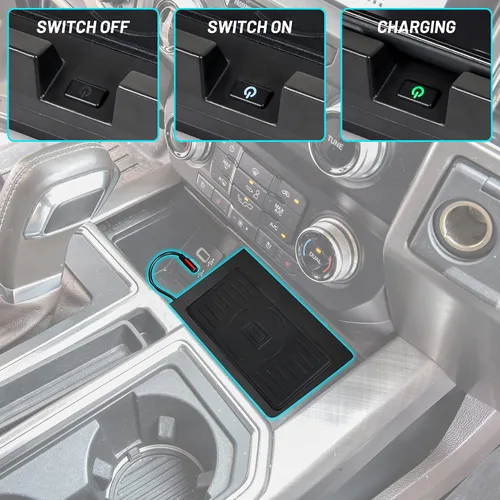 Vista 3 de Almohadilla de carga de consola central para Ford F150 2018-2023 Accesorios