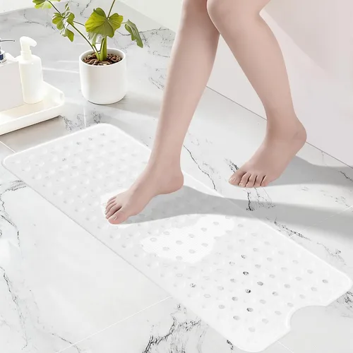 Vista 10 de Tapete de silicona antideslizante para bañera de 36 x 16 pulgadas, con orificios de drenaje y ventosas, tapetes mejorados para bañera y ducha, Negro