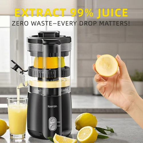 Vista 6 de Exprimidor de limón eléctrico, máquina exprimidora de cítricos sin manos con cepillo de limpieza, exprimidor automático para limón, lima, pomelo