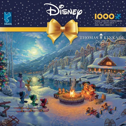 Vista 5 de Ceaco - Thomas Kinkade - Colección Disney Dreams - Vacaciones - Mickey y Minnie Christmas Lodge - Rompecabezas de 1000 piezas