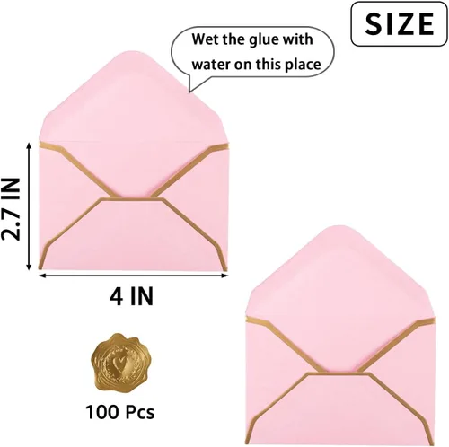 Vista 2 de 100 Piezas Sobres Mini para Tarjetas de Regalo Coloridos Sobres Pequeños con Solapa en V con Borde Dorado para Tarjetas de Notas en Blanco, Tarjetas