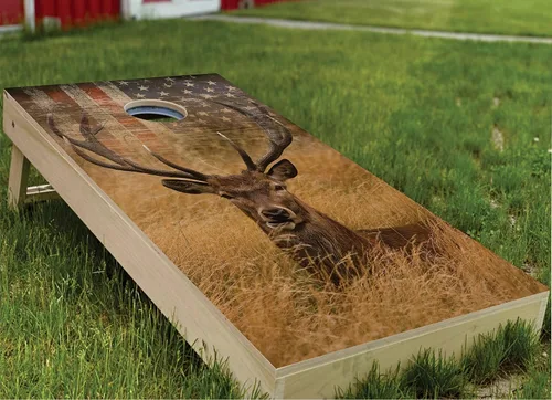 Vista 5 de Calcomanías de vinilo para tablero de Cornhole (juego de 2) calcomanías patrióticas para lanzar bolsas de frijoles (ciervos)