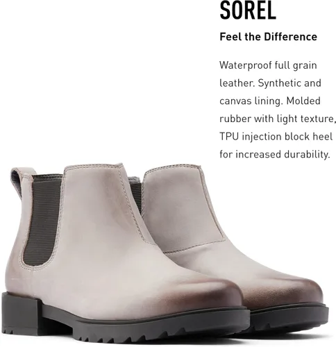 Vista 3 de SOREL Botas Chelsea Emelie II para mujer, botas de lluvia de cuero impermeables
