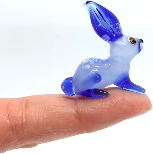 Vista 16 de Micro figuras de conejo de vidrio soplado a mano, animales, regalo coleccionable para decoración del hogar (negro rosa)