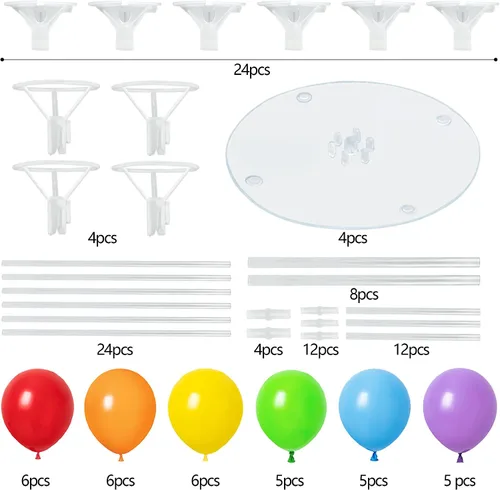 Vista 6 de Kit de 4 soportes para globos para mesa con base, centros de mesa, soporte para globos de arcoíris, decoraciones para fiesta de cumpleaños