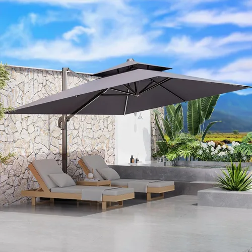 Vista 42 de Sombrilla de 10 x 13 pies para exteriores, sombrilla grande rectangular con viga voladiza, resistente, con rotación de 360°, sombrilla con Beige