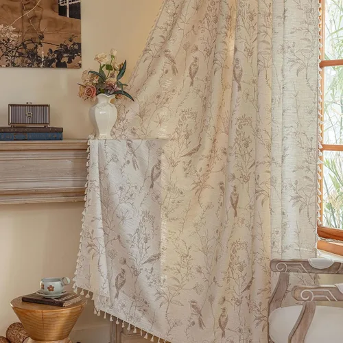 Vista 33 de Cortinas florales de granja semiopacas para sala de estar, de 63 pulgadas de largo, mezcla de lino y algodón, paneles de cortina de ventana cortos