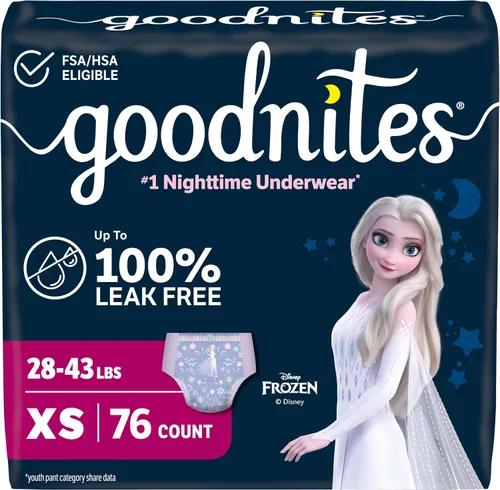 Vista 32 de Goodnites Ropa interior nocturna para niñas, talla extra pequeña (28-43 libras), 15 unidades, el embalaje puede variar