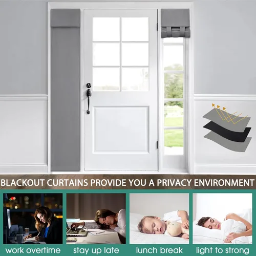 Vista 5 de HOMEIDEAS Cortinas opacas para puerta francesa, cortinas de luz lateral para puerta delantera, 2 paneles, persianas laterales para ventanas