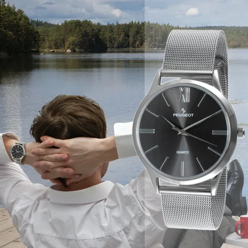 Vista 2 de Peugeot - Reloj de vestir de malla de acero inoxidable para hombre