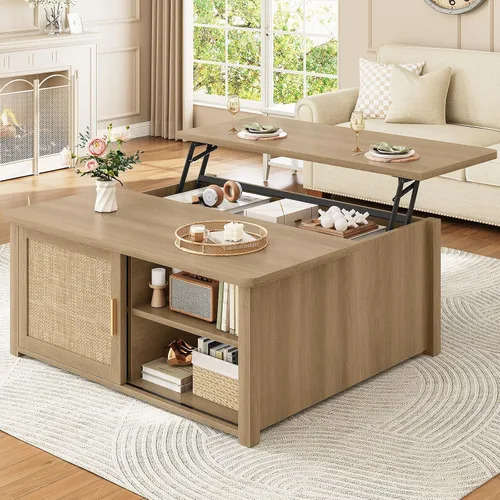 Vista 12 de SEDETA Mesa de Centro con Tapa Elevable de 31.5" con Almacenamiento, Mesas de Centro Cuadradas para Sala de Estar, Mesa de Centro Estilo Granja