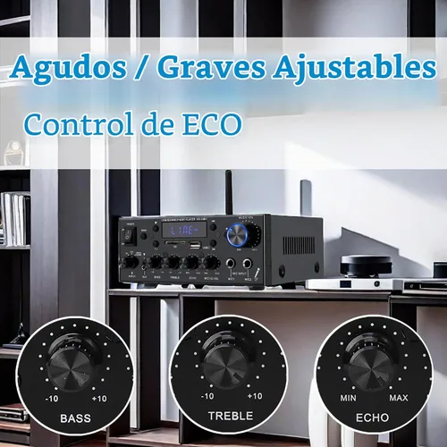 Vista 6 de Amplificador de audio 800W, 2 canales, Bluetooth 5.0