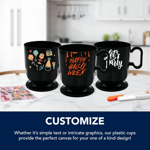 Vista 7 de Party Essentials Tazas de té de plástico duro de 8 onzas con asas, 40 unidades, color negro de lujo