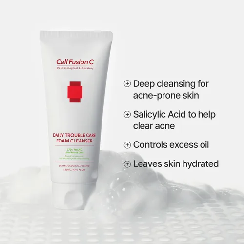 Vista 3 de Cell Fusion C Tre.AC Daily Trouble Care - Limpiador espumoso suave para piel propensa al acné, ácido salicílico para ayudar a eliminar el acné, 3.38
