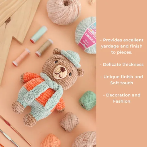 Vista 5 de Circulo - Hilo Amigurumi Pelucia, hilo especial de felpilla de terciopelo para amigurumi y manta, 144 yardas, peinado (1112 - crema)