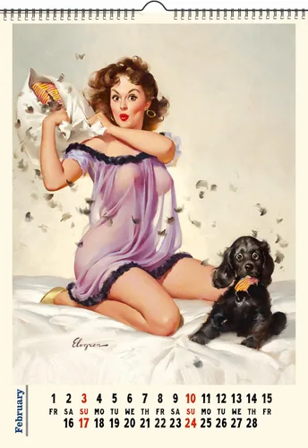 Vista 3 de Calendario de pared 2026 [13 páginas 8"x12"] GIL ELVGREN Pósteres clásicos y sexys de chicas pinup vintage, portadas de revistas retro