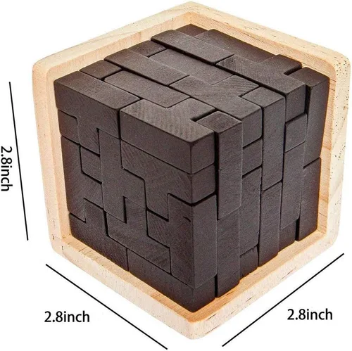 Vista 2 de Rompecabezas de madera para el cerebro de madera, rompecabezas de madera en forma de T, geométrico, intelectual, rompecabezas de cubo de lógica