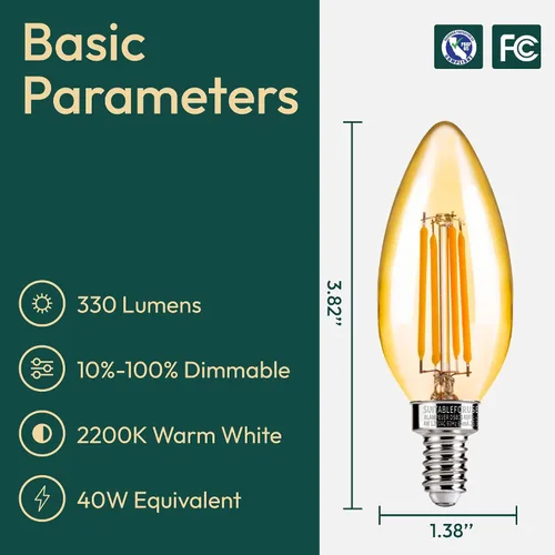 Vista 2 de ALAMPEVER Paquete de 6 bombillas para lámpara de techo, equivalente a 40W, foco E12 de candelabro, foco LED regulable de 330 lm, 2200 K blanco