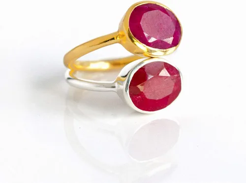 Vista 41 de Oval Birthstone Ring Bezel Set in Vermeil Gold, Sterling Silver, or Rose Gold, Stacking Birthstone Ring [rOMB]