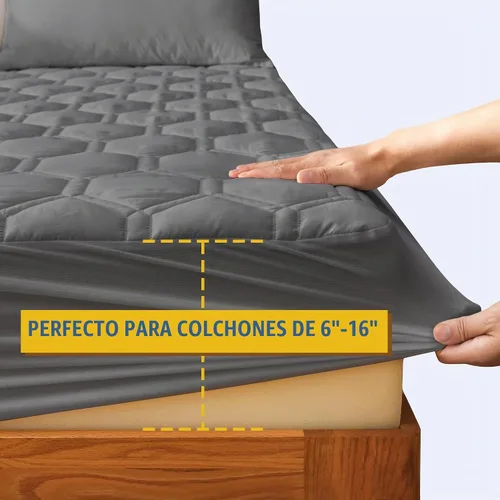 Vista 5 de Protector de colchón impermeable tamaño individual, protector de colchón transpirable con bolsillo profundo de 6 a 16 pulgadas, color gris