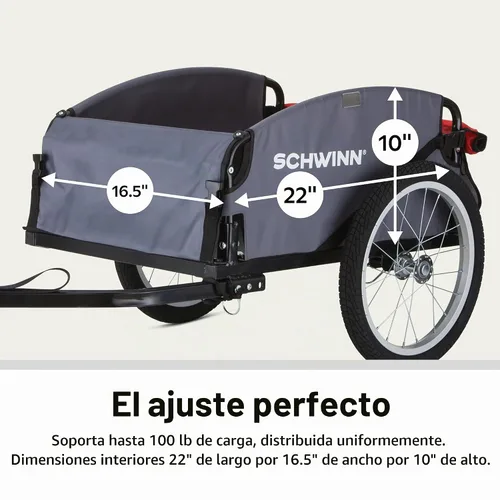Vista 7 de [Usado] Schwinn Remolque para bicicleta de carga Day Tripper, marco plegable, ruedas de liberación rápida, rojo / gris