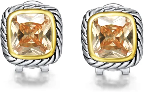 Vista 3 de UNY Elegantes conjuntos de joyas de boda con cristales de circonita cúbica y clip francés, para regalo de Navidad inspirado en el diseñador, Metal