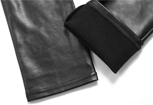 Vista 2 de VOGUEMAX Leggings de piel sintética para mujer, pantalones de piel sintética de cintura alta para mujer, mallas elásticas de poliuretano sexy negro