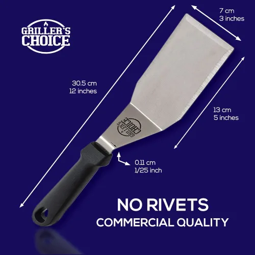 Vista 6 de Griller's Choice - Juego de espátulas para plancha de acero inoxidable, duradero, calidad comercial, apto para lavavajillas, ideal para Hibachi