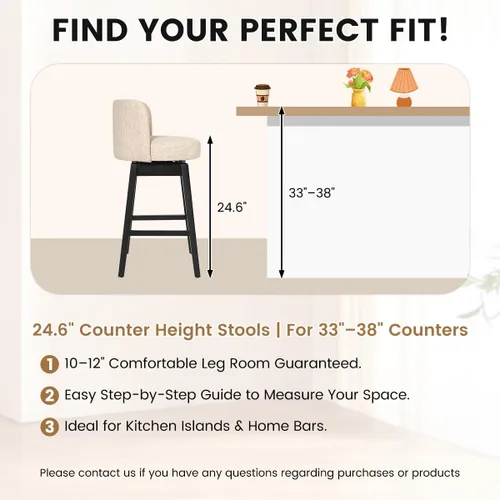 Vista 4 de COCO DESIGN - Juego de 2 taburetes de bar giratorios, 24" de altura del asiento, taburetes de bar de estilo moderno de mediados de siglo