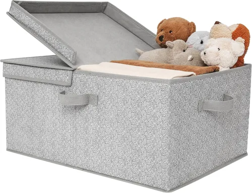 Vista 17 de GRANNY SAYS Contenedor de almacenamiento negro con tapa, organizadores de armario de tela y cestas de almacenamiento, caja de almacenamiento extra