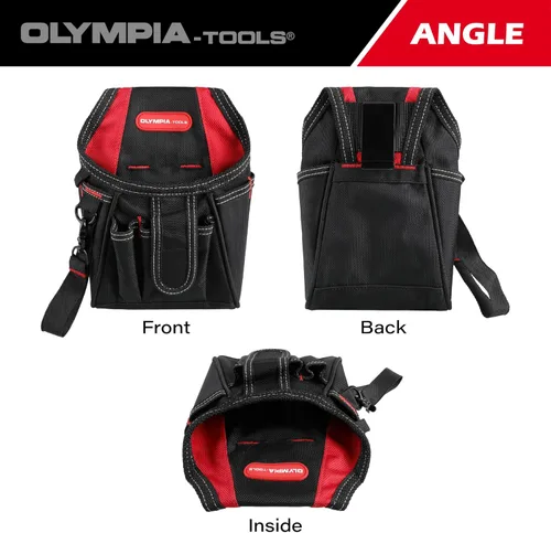 Vista 5 de Olympia Tools Bolsa de herramientas de 7 bolsillos con clip para cinturón, negro y rojo