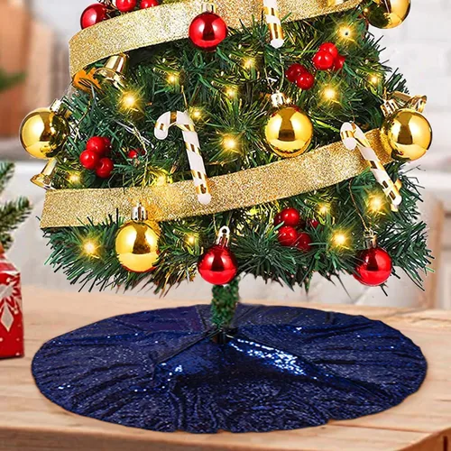 Vista 11 de ShinyBeauty Falda de árbol de Navidad rosa claro de 24 pulgadas, falda de lentejuelas para lápices/mini árboles, cubierta navideña para Año Nuevo