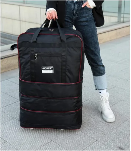 Vista 6 de Bolsa de viaje Oxford expandible extra grande con ruedas, impermeable, ligera, plegable, maleta, Azul, Equipaje extensible central rígido con ruedas