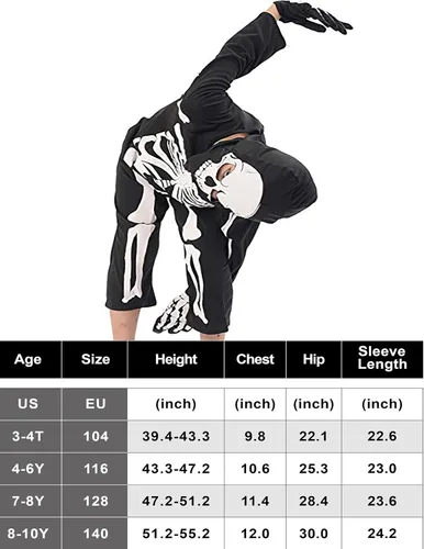 Vista 4 de Disfraz de esqueleto para niños, para Halloween, disfraz espeluznante con máscara de calavera