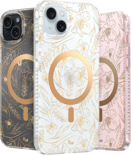 Vista 84 de LONLI Hue - para iPhone 15 Pro Max [Compatible con Magsafe] - Funda de teléfono floral dorada - [Amortiguador de 360°] - Funda de teléfono linda