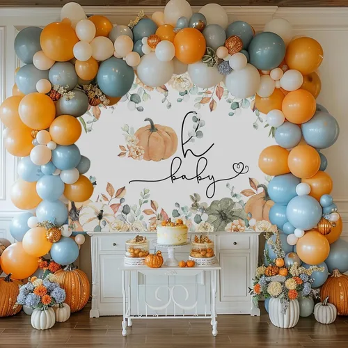 Vista 4 de Mocsicka Telón de fondo para baby shower de calabaza