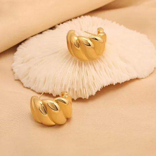 Vista 118 de Aretes de aro gruesos de oro para mujer, chapados en oro de 14 quilates, aretes de aro triple, hipoalergénicos, a la moda, aretes de aro gruesos