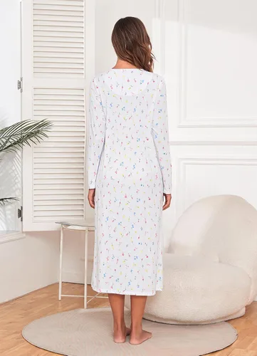 Vista 5 de QRRLUEN Camisón largo de algodón para mujer, ropa de dormir de manga larga, vestido de noche suave y cómodo