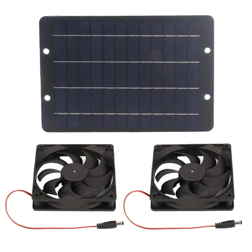 Vista 4 de Kit de ventiladores de panel solar, ventilador doble alimentado por panel solar de 10 W y 12 V, ventilador a dos aguas portátil, ventilador