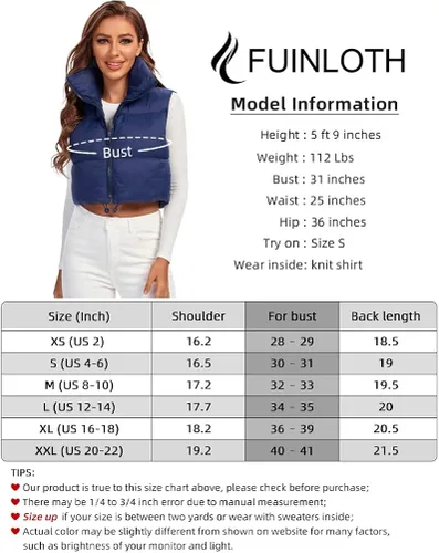 Vista 6 de Fuinloth Chaleco acolchado para mujer, cuello alto y ligero, con cremallera
