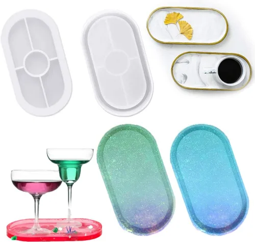 Vista 3 de Juego de 4 moldes de silicona para fundición de resina, moldes de bandeja de manualidades para joyero, maceta, taza, taza, taza, taza, estera