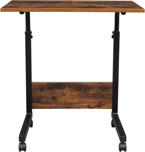 Vista 7 de HomVent Mesa de TV ajustable con ruedas, mesa lateral para aperitivos con ruedas, mesa portátil en forma de C, mesa de mesa móvil de madera