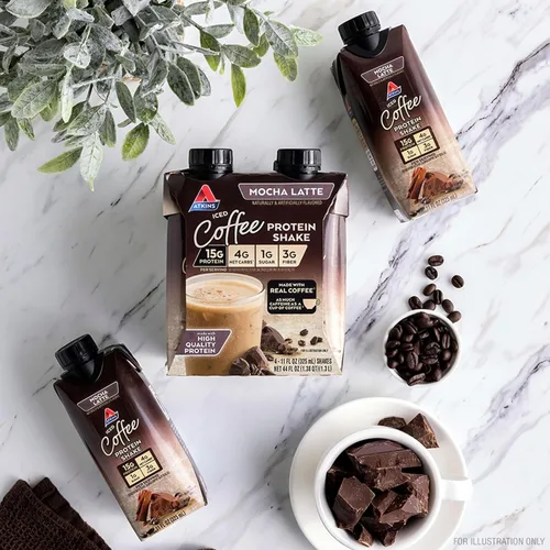 Vista 6 de Atkins - Batido proteico de café moca helado, 0.53 onzas de proteína, bajo índice glucémico, 0.14 onzas de carbohidratos netos, 0.03 onzas