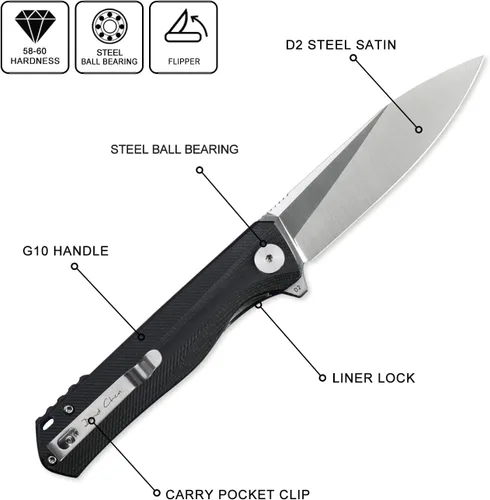 Vista 2 de Petrified fish Mango G10 Hoja de acero D2 2CR13 rodamiento de bolas plegable cuchillo de bolsillo con tapa abatible para acampar, caza, uso diario