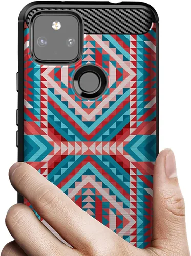 Vista 2 de CasesOnDeck - Funda compatible con Google Pixel 5A (2021) / Pixel 5A 5G] Funda de TPU suave con textura de fibra de carbono flexible (Tribal)