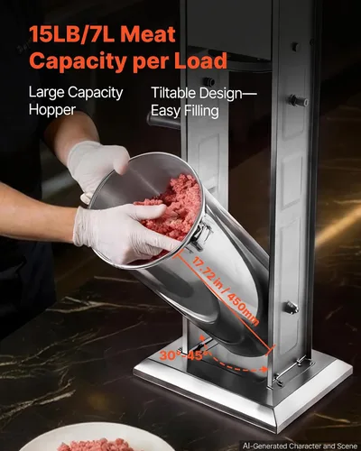 Vista 4 de VEVOR Embutidor manual de salchichas 15 lbs/7L Máquina de carne vertical de Plateado-7LN